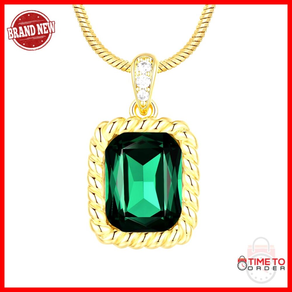 18k Gold Plated Sterling Silver Dainty Square Crystal Birthstone Necklace